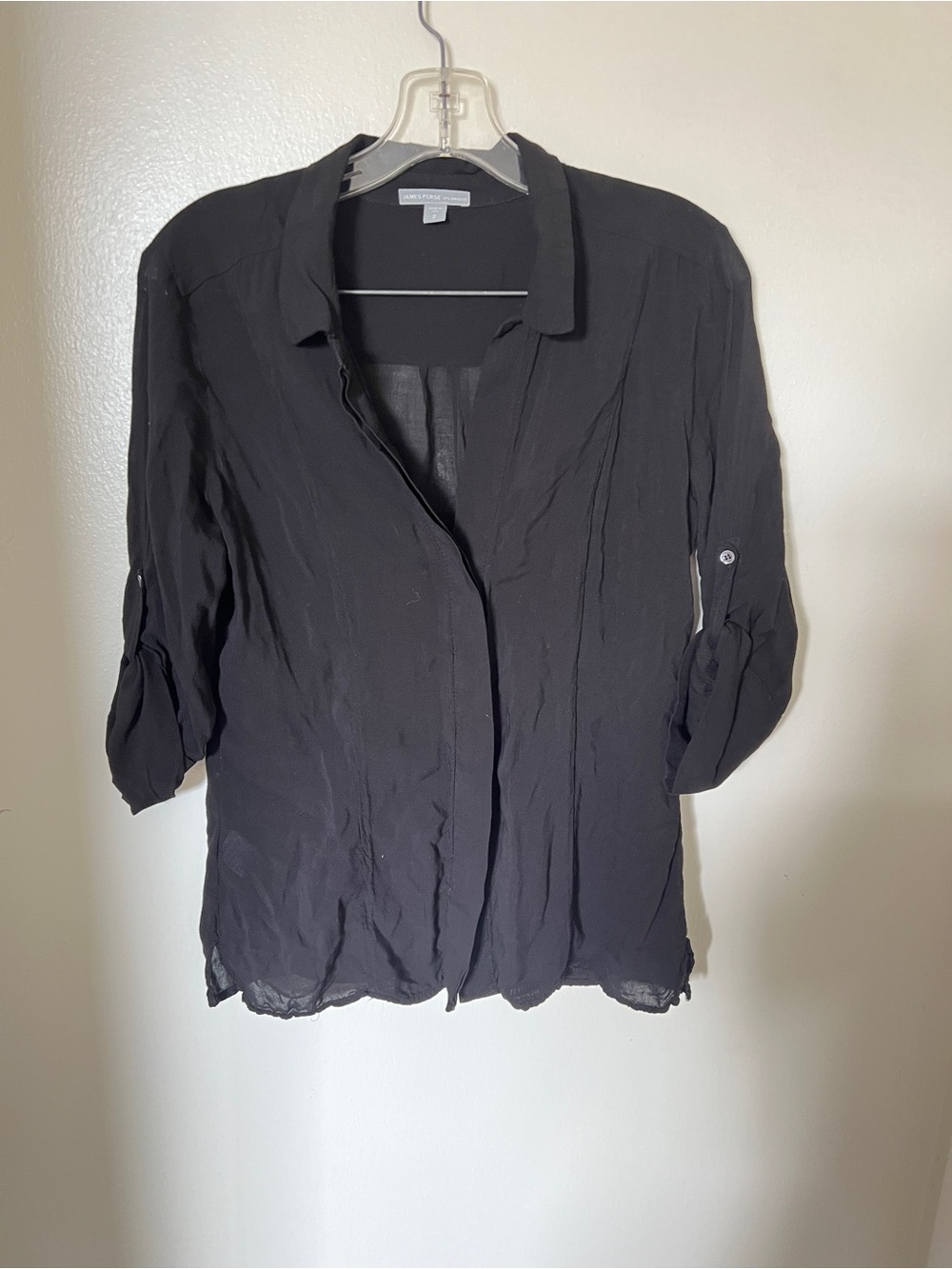 James Perse Women’s Black Blouse Size M Classic Minimalist Button Front Shirt - Picture 2 of 7